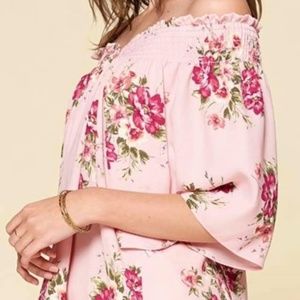 Pink Floral V Neck Blouse